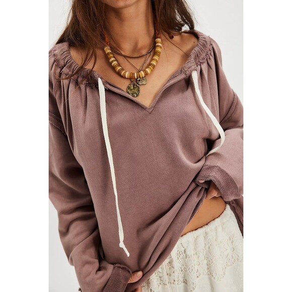 Free People Picnic Sweatshirt Blouse Top Oversized Pullover Cotton M NWT 283705 - Picture 2 of 8